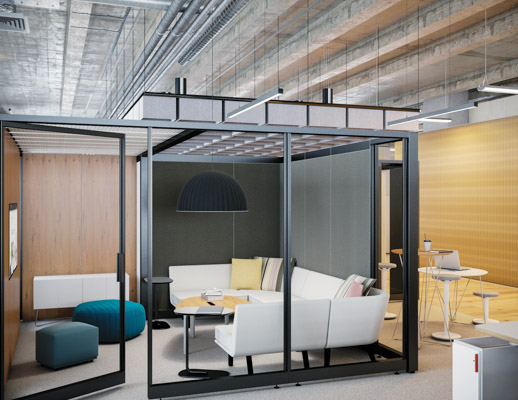 thriving workplace creative wall rockwell unscripted modular lounge muuto relate side table five pouf echo pouf knoll works 2021