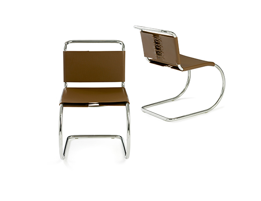 Mies van der Rohe armless side chair in brown leather