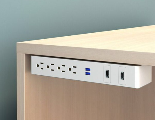 Table Undermount Electrical Outlet, 412, White Body/Silver Bracket