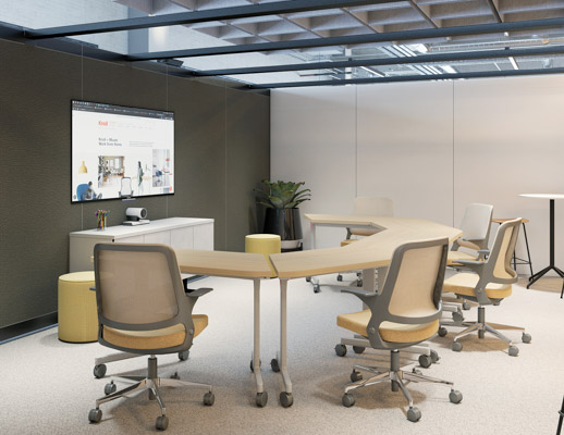thriving workplace pixel c-leg table ollo knit back table knoll works 2021