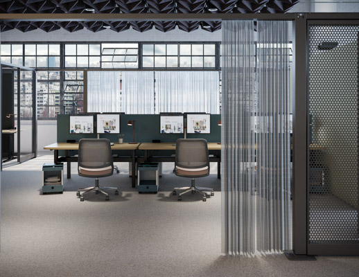 rockwell unscripted creative wall drapery perforated fixed fins k. bench height-adjustable benching ollo light task with knit back mesh back quoin mobile cart muuto tip table lamp thriving workplace freezone build study neighborhood