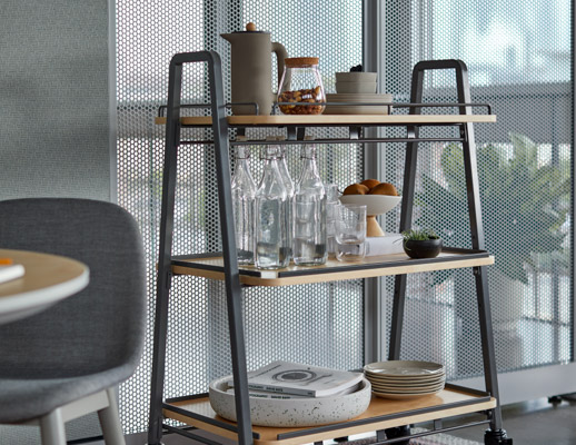 rockwell unscripted hospitality cart mobile storage creative wall fixed fins perforated steel