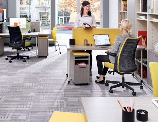 Antenna Simple Tables and Template Storage with Remix Work Chairs