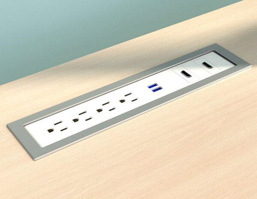 Drop-In Electrical Outlet, 412, White Body/Silver Bezel, power, module, inset